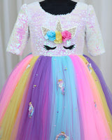 3D Unicorn Theme Gown with Multi-Color Tulle