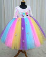3D Unicorn Theme Gown with Multi-Color Tulle