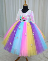 3D Unicorn Theme Gown with Multi-Color Tulle