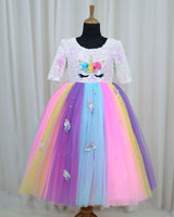 3D Unicorn Theme Gown with Multi-Color Tulle