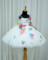 Ivory Gown and Multi Colour Embroidered Flowers with Tulips Tassels