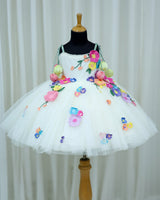 Ivory Gown and Multi Colour Embroidered Flowers with Tulips Tassels