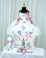 Ivory Gown and Multi Colour Embroidered Flowers with Tulips Tassels