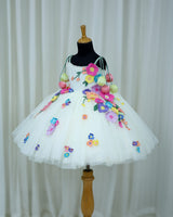 Ivory Gown and Multi Colour Embroidered Flowers with Tulips Tassels