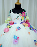 Ivory Gown and Multi Colour Embroidered Flowers with Tulips Tassels