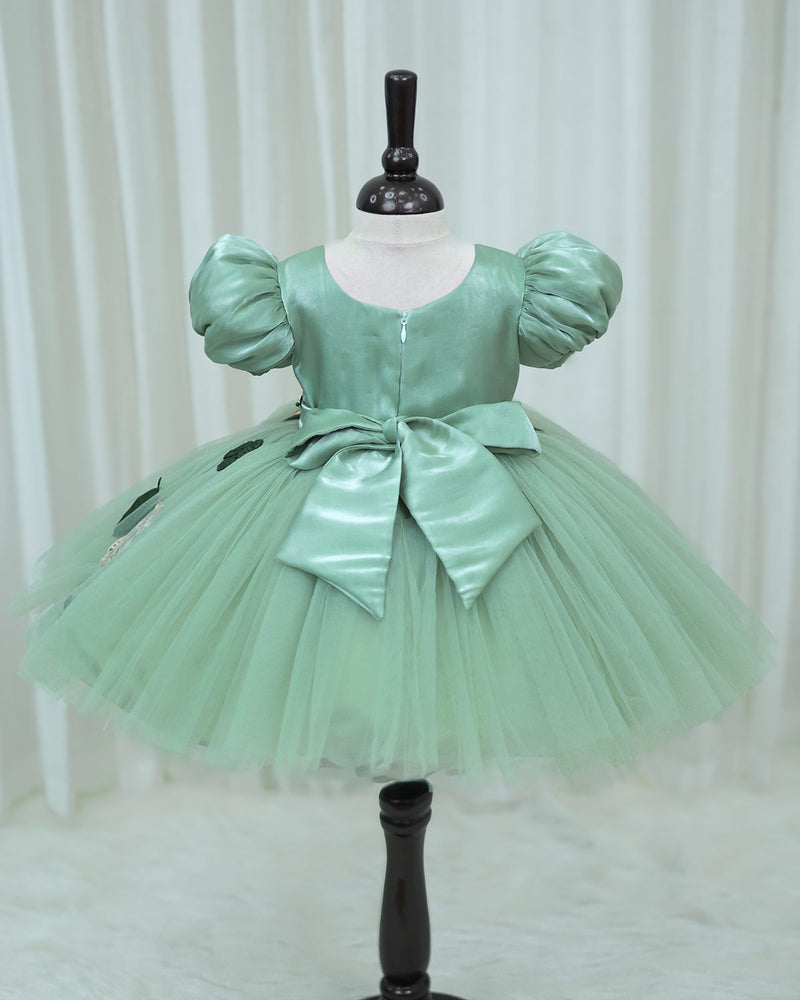 Sage Green Pumpkin Ball Sleeve Gown With Jungle Animal Prints And Leaf www.liandli.in Sage Green Pumpkin Ball Sleeve Gown With Jungle Animal Prints And Leaf www.liandli.in