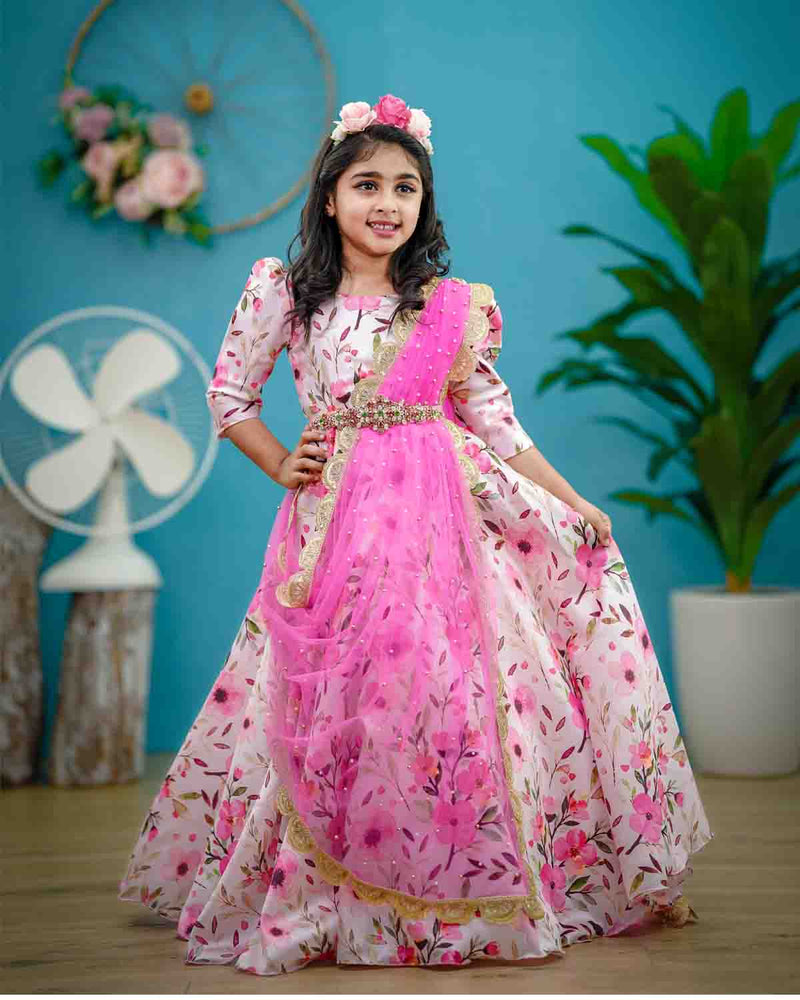 Child Dress Children Dress Online Pink Floral Printed Gown With