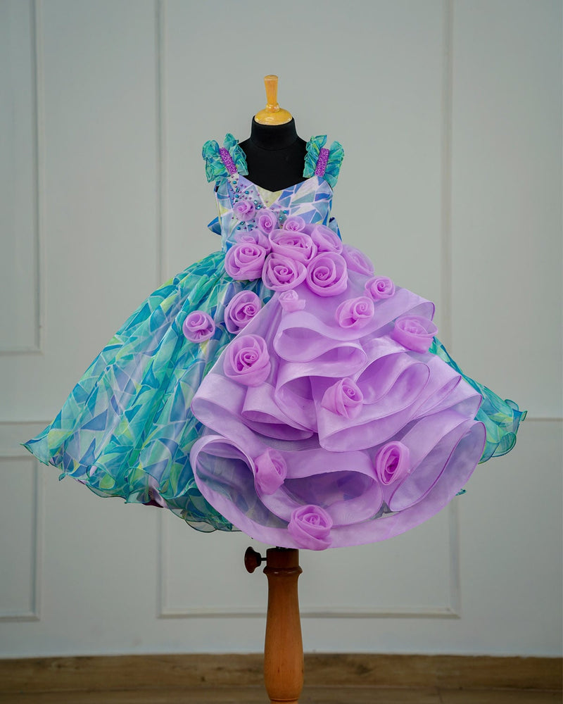 Buy Blue and Green Combo Organza Gown for Kids Online | Girls Party Wear Online 