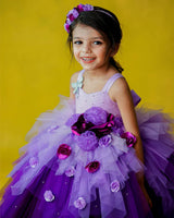 Lavender with purple color gradient asymmetrical layered gown with dragonfly applique