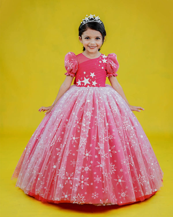 Kids Twinkle Stars with Coral Princess Gown | Kids Princess Designer Wear Online