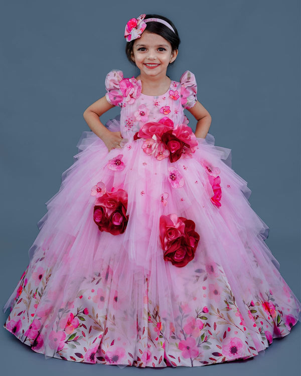 Kids Pink Floral Printed Gowns Online | Kids Party Wear Online