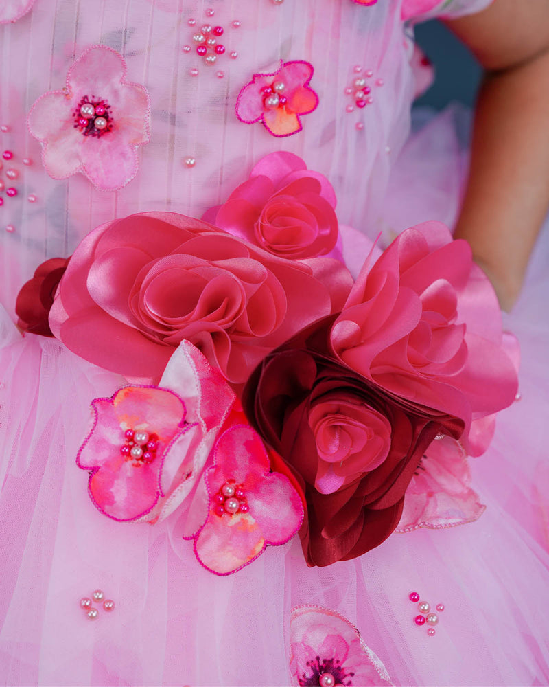 Kids Pink Floral Printed Gowns Online | Kids Party Wear Online