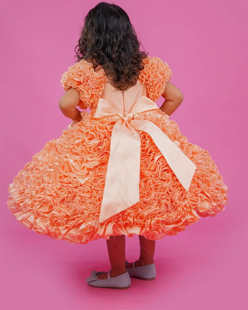 Kids Peach Frilled Theme Gown Online | Cupcake and Ice Cream Theme Kids Party Wear Online