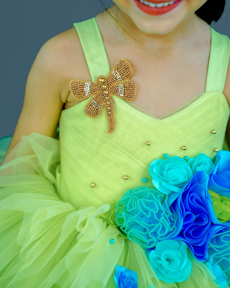 Kids Light Green and Blue Floral Theme Gown Online | Kids Floral Dress Online www.liandli.in Kids Light Green and Blue Floral Theme Gown Online | Kids Floral Dress Online www.liandli.in