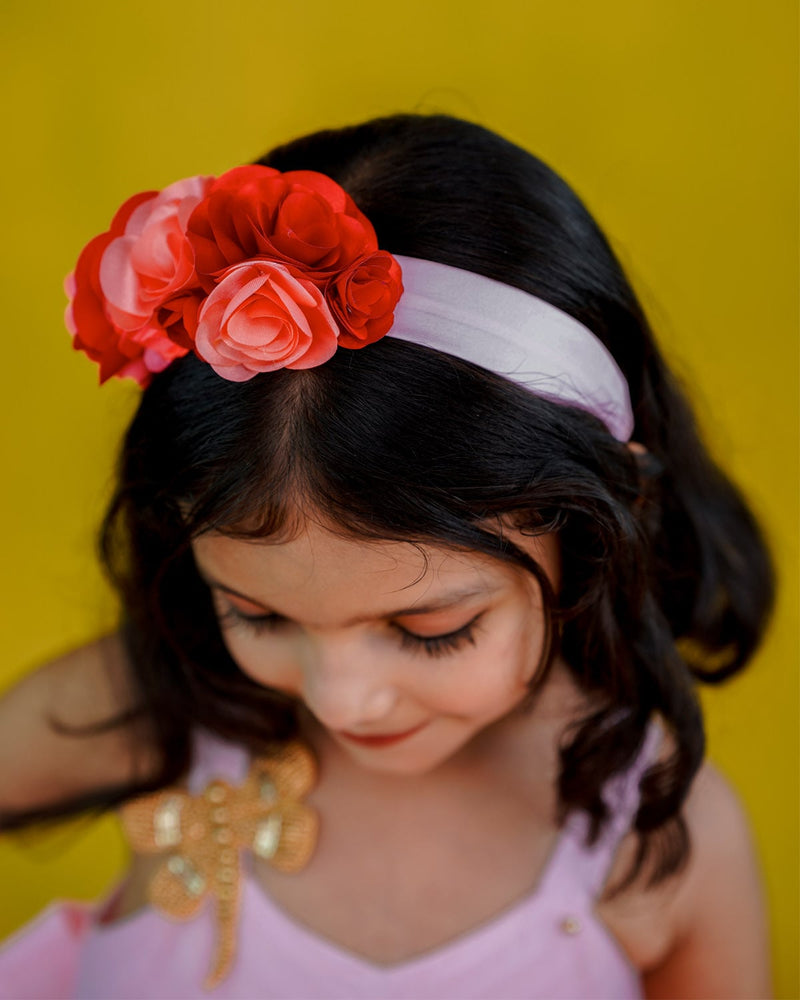 Peach and Coral Pink Color Asymmetrical Layered Gown Online | Kids Party Wear Online