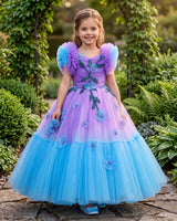 Lavender and Blue Double Shaded Gown with Handicrafted Flowers and Leaves