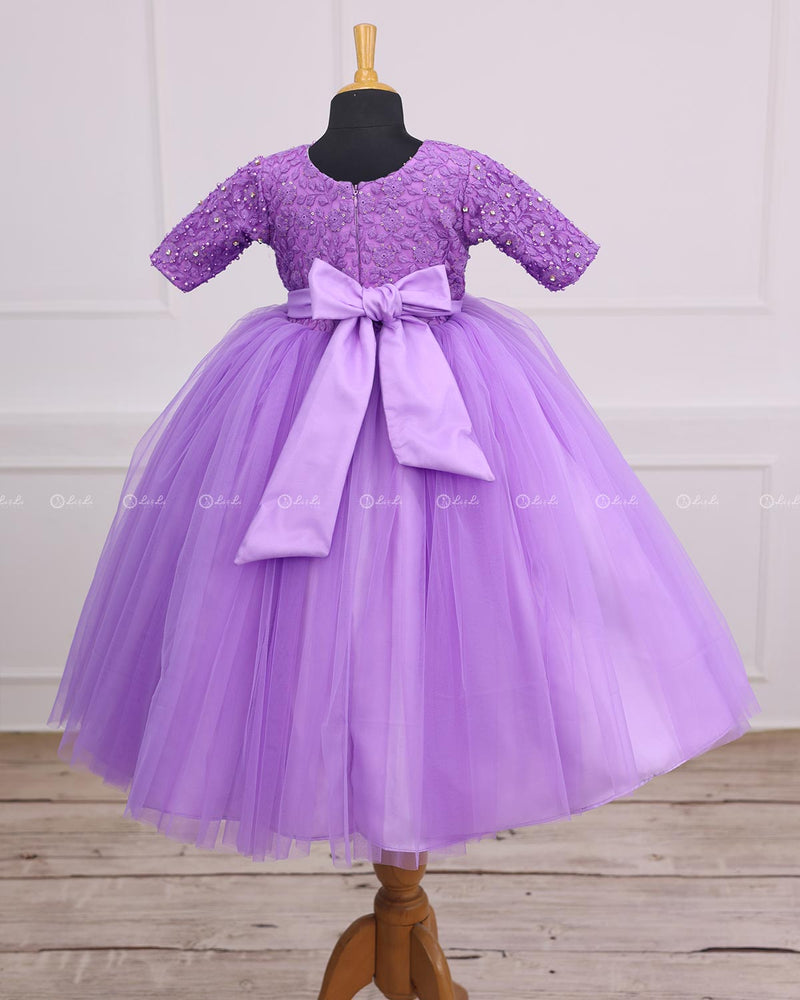 Lavender Full Gown with Detachable Belt in Blue Colour