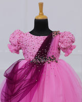 Purple and Pink Gown with Draped Duppatta