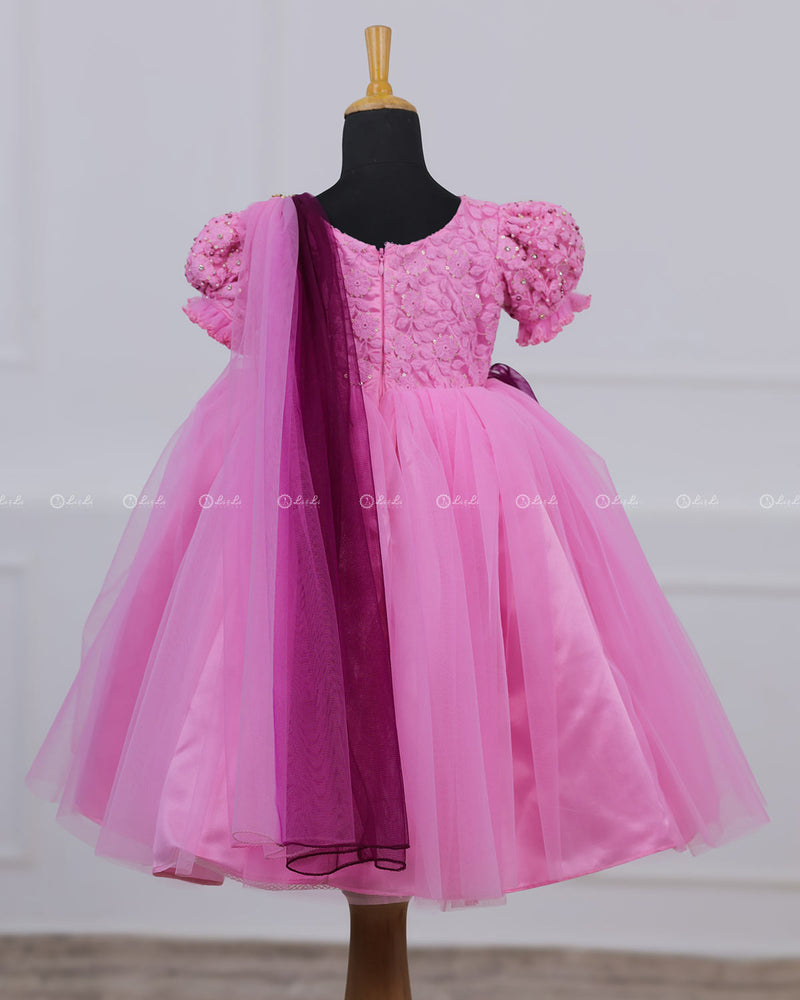 Purple and Pink Gown with Draped Duppatta