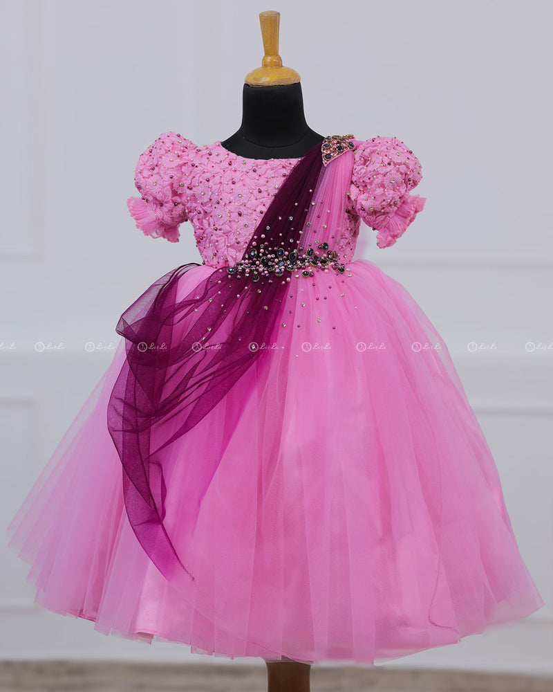 Purple and Pink Gown with Draped Duppatta