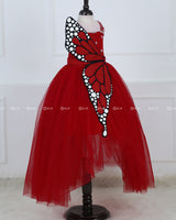 Monarch Butterfly Theme Gown in Rubine Red Color with Red Color Detachable Wings and Belt