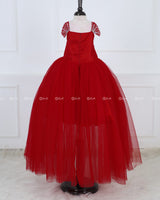 Monarch Butterfly Theme Gown in Rubine Red Color with Red Color Detachable Wings and Belt