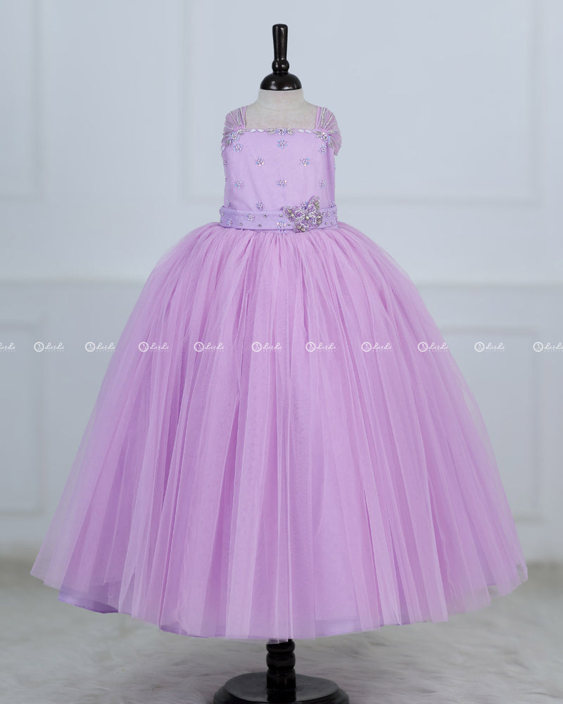 Butterfly Gown in Lavender Pink Color with Handwork Detachable Belt