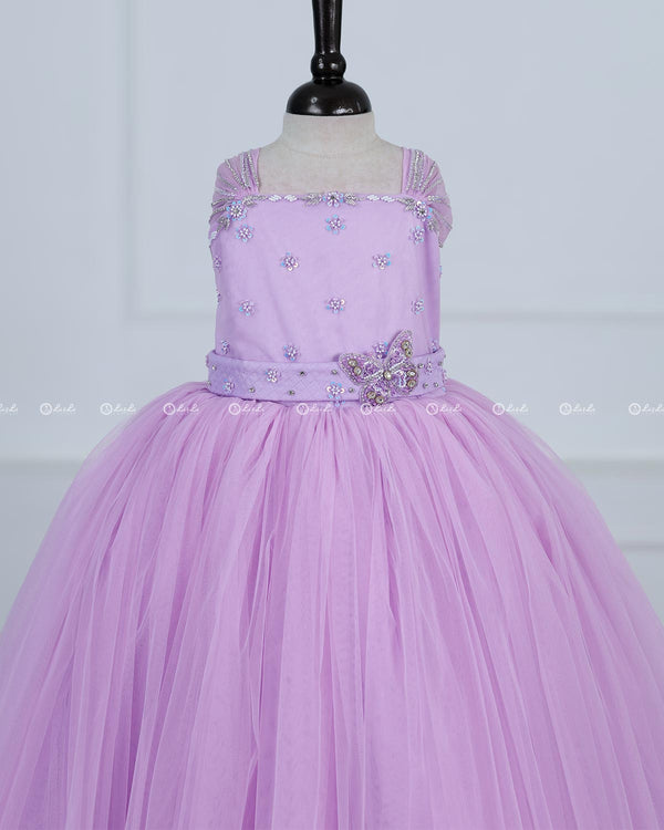 Butterfly Gown in Lavender Pink Color with Handwork Detachable Belt