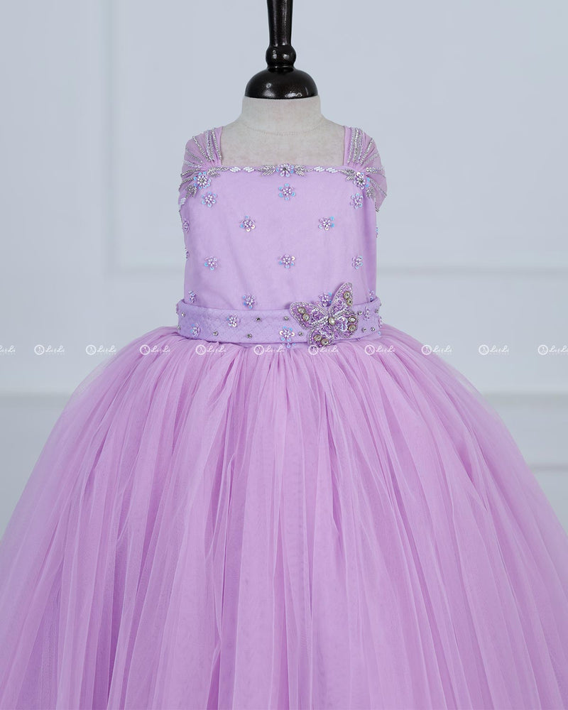Butterfly Gown in Lavender Pink Color with Handwork Detachable Belt