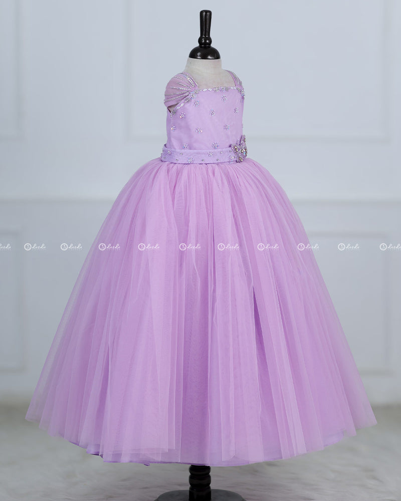 Butterfly Gown in Lavender Pink Color with Handwork Detachable Belt
