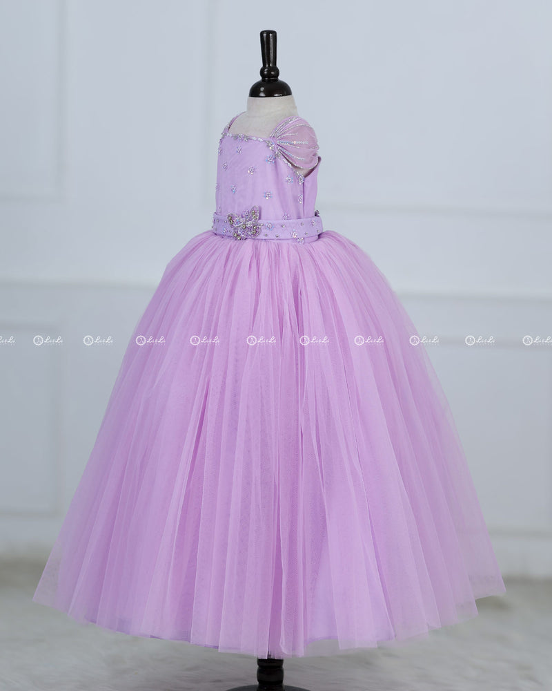 Butterfly Gown in Lavender Pink Color with Handwork Detachable Belt