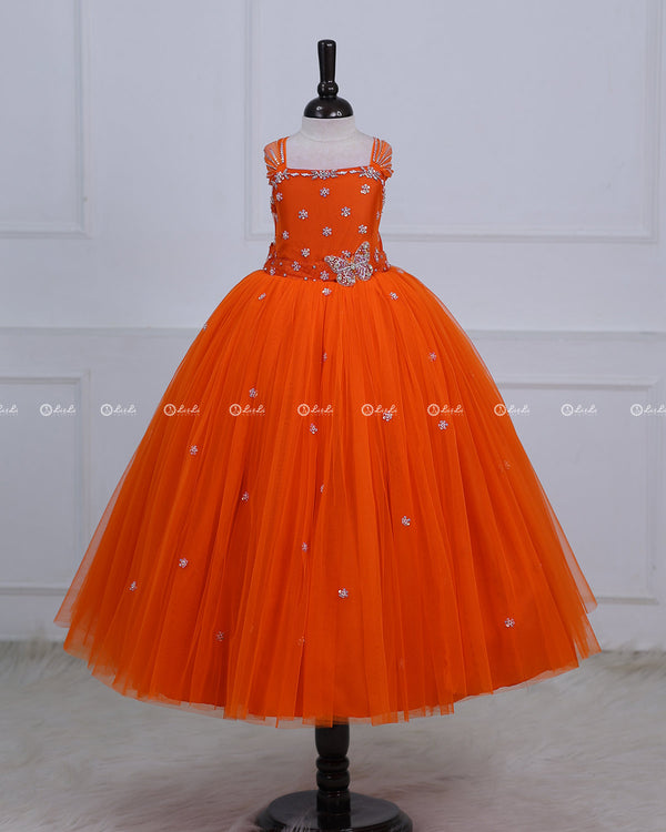 Butterfly Theme Gown in Deep Orange Color