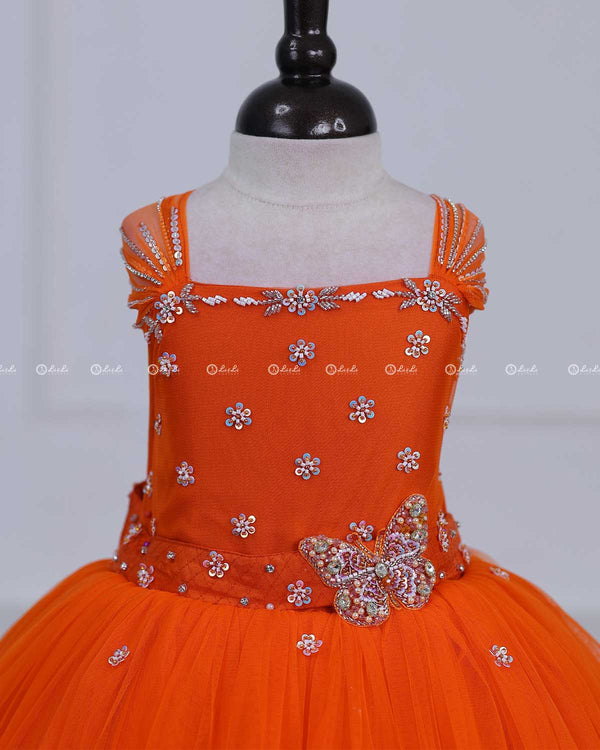 Butterfly Theme Gown in Deep Orange Color