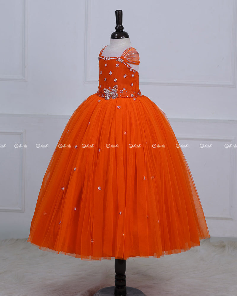 Butterfly Theme Gown in Deep Orange Color