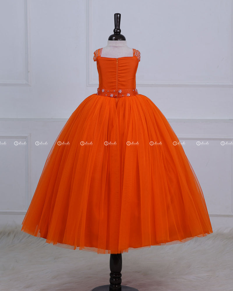Butterfly Theme Gown in Deep Orange Color
