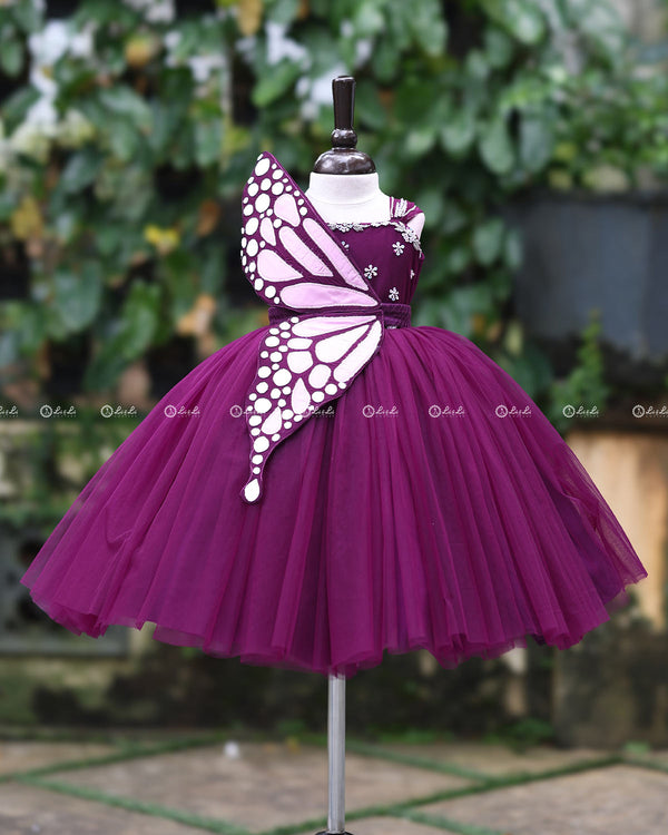 Monarch Butterfly Theme Gown in Plum Purple Color with Detachable Wings and Belt