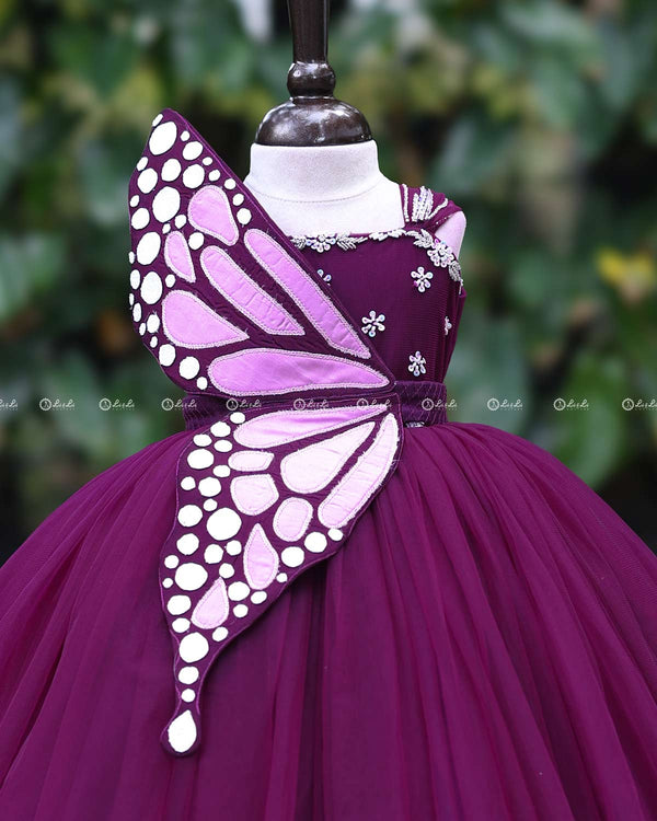 Monarch Butterfly Theme Gown in Plum Purple Color with Detachable Wings and Belt