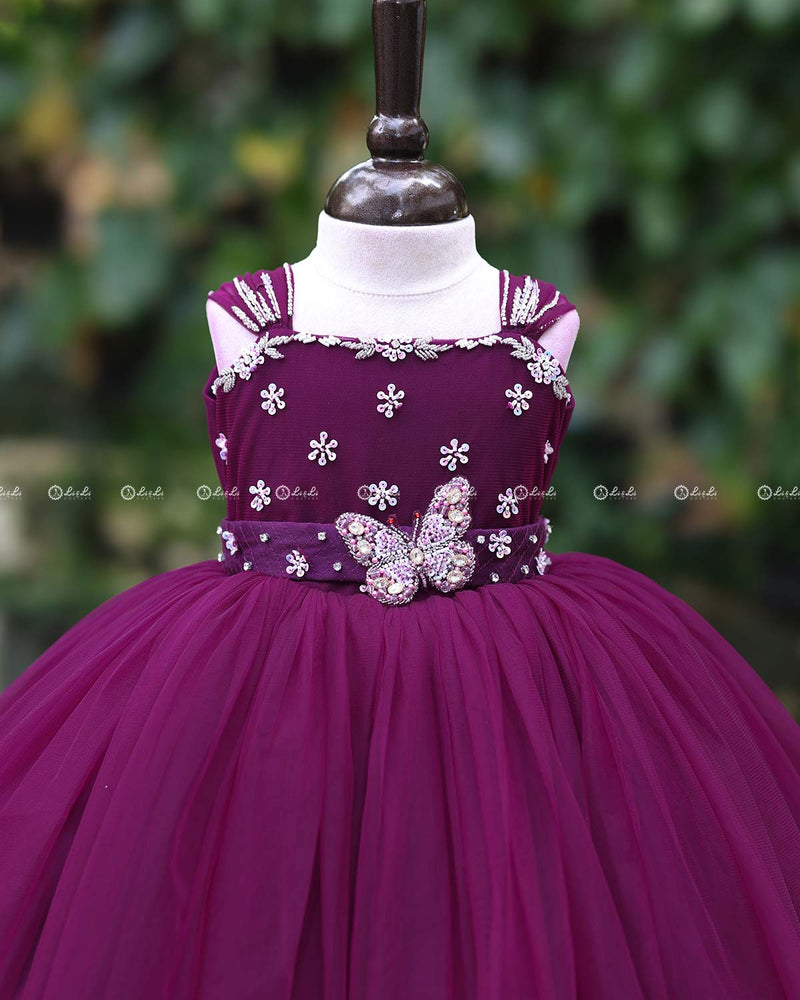Monarch Butterfly Theme Gown in Plum Purple Color with Detachable Wings and Belt