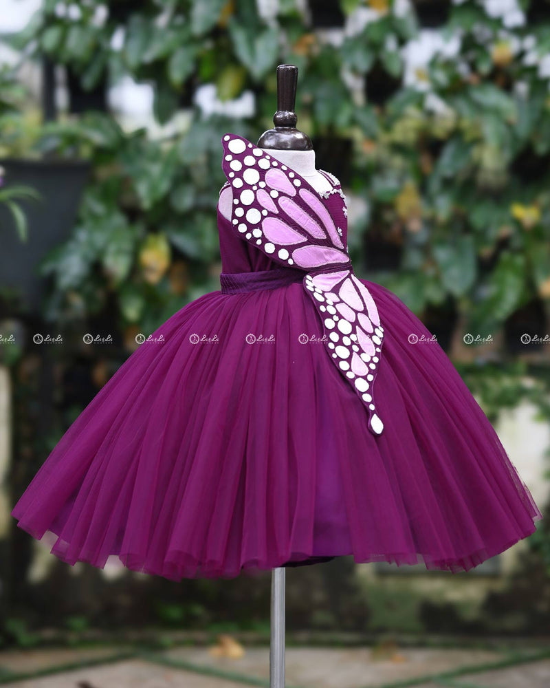 Monarch Butterfly Theme Gown in Plum Purple Color with Detachable Wings and Belt