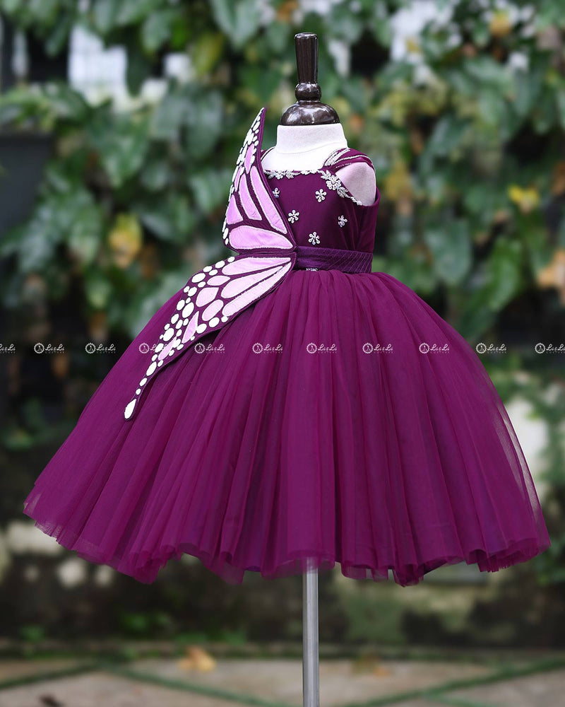 Monarch Butterfly Theme Gown in Plum Purple Color with Detachable Wings and Belt