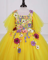 Flair Sleeve Embroidery  Gown with Weaving Yoke Pattern and Highlighted Handwork.