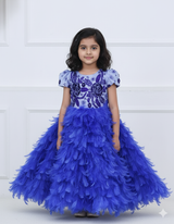Royal blue feather frock with a beautifully hand-embellished yoke