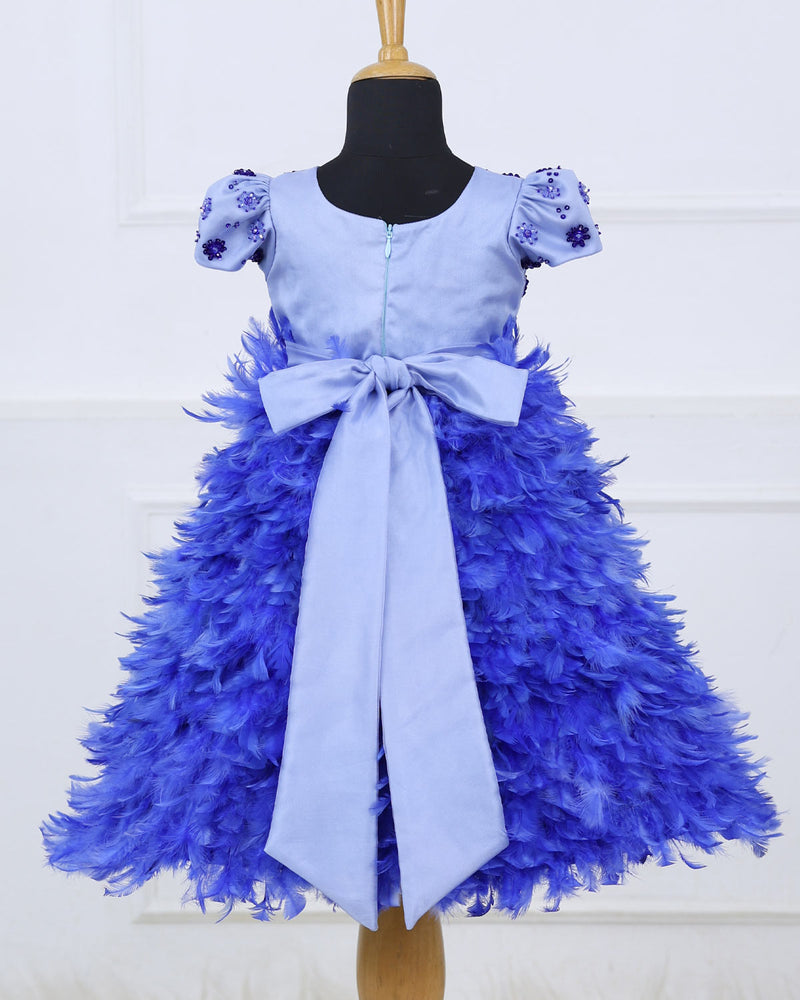 Royal blue feather frock with a beautifully hand-embellished yoke