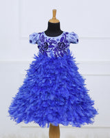 Royal blue feather frock with a beautifully hand-embellished yoke