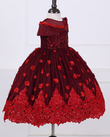 Dark Burgundy embroidered lace detailing gown with hand crafted cold shoulder yoke.