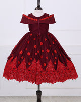 Dark Burgundy embroidered lace detailing gown with hand crafted cold shoulder yoke.