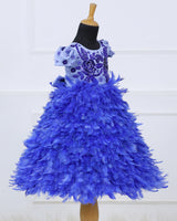 Royal blue feather frock with a beautifully hand-embellished yoke