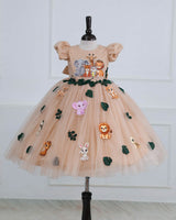 Jungle Animal Prints And Leafy Tulle With Puff Sleeve Gown