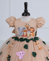 Jungle Animal Prints And Leafy Tulle With Puff Sleeve Gown