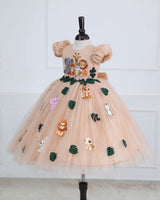 Jungle Animal Prints And Leafy Tulle With Puff Sleeve Gown